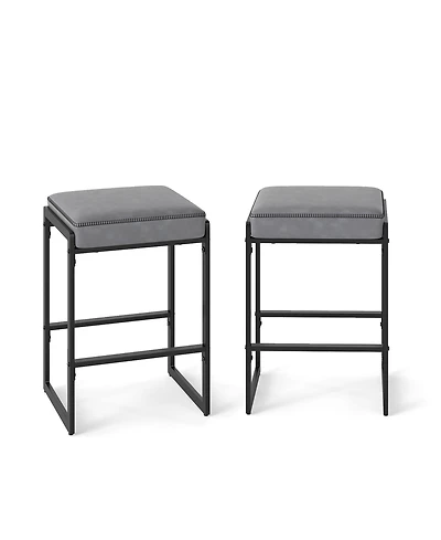 Sugift 26 inch Bar Stools Set of 2 Counter Height Barstools with Faux Leather Upholstered Seat