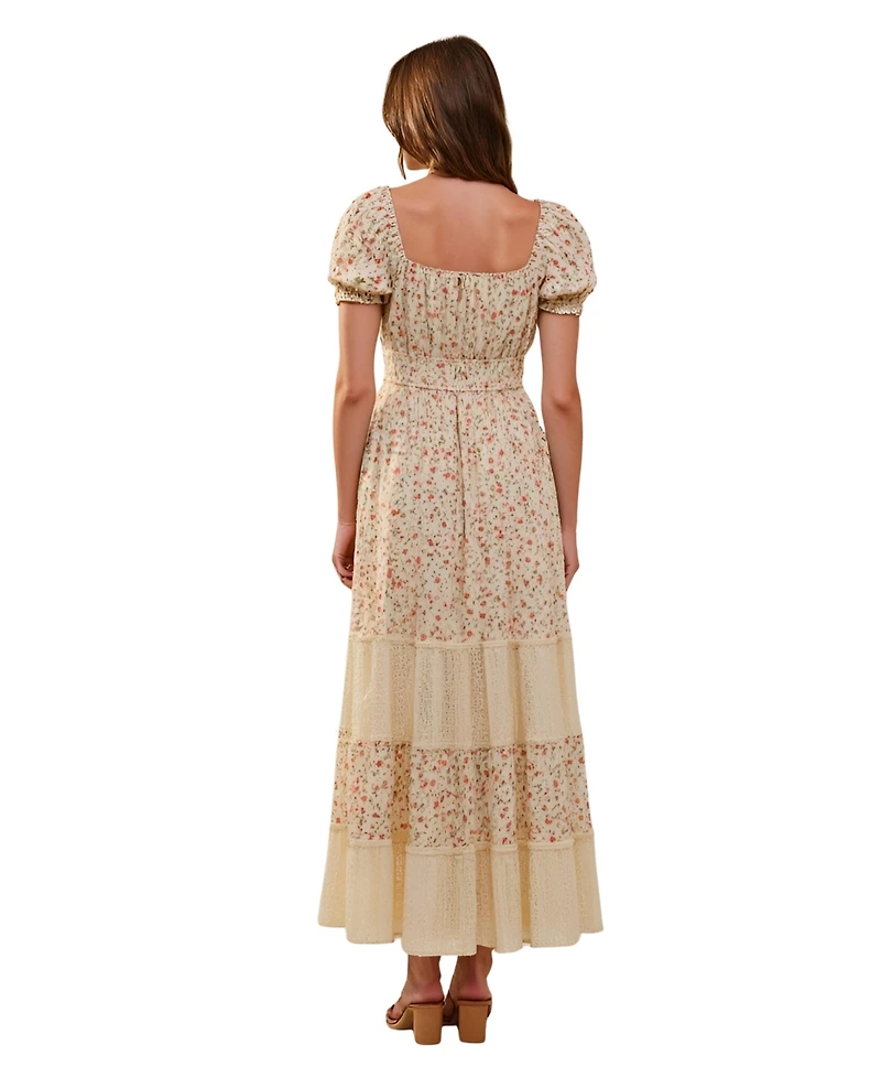 Modenaire Women's Floral Puff-Sleeve Smocked-Waist Maxi Dress