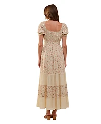 Modenaire Women's Floral Puff-Sleeve Smocked-Waist Maxi Dress