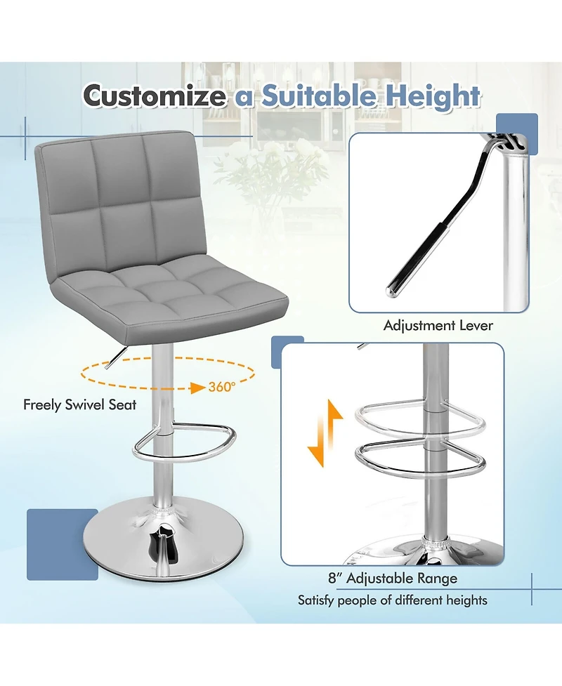 Gymax Set of Adjustable Swivel Bar Stool Counter Height Bar Chair Pu Leather