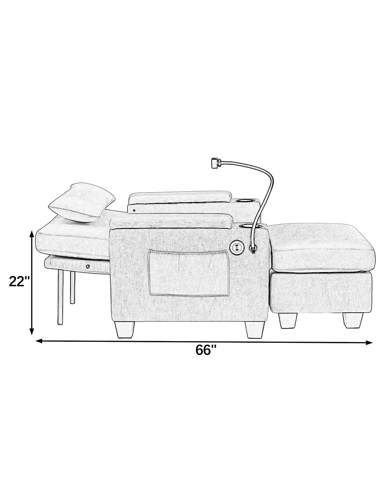 Rainsken Multi-Functional Accent Chair and Storage Ottoman, Convertible Chaise Sleeper with Usb and Phone Stand for Living Room and Apartment