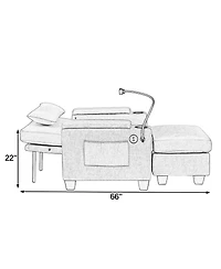 Rainsken Multi-Functional Accent Chair and Storage Ottoman, Convertible Chaise Sleeper with Usb and Phone Stand for Living Room and Apartment