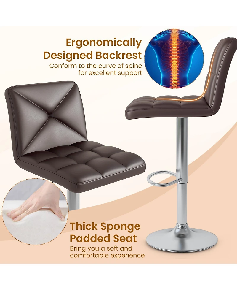 Sugift Pu Leather Upholstered Bar Stools Set of 2 with Back and Adjustable Height