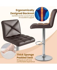 Sugift Pu Leather Upholstered Bar Stools Set of 2 with Back and Adjustable Height