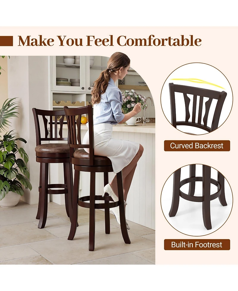 Sugift Counter Height Swivel Bar Stools Set of 2 with Back and Solid Rubber Frame-29