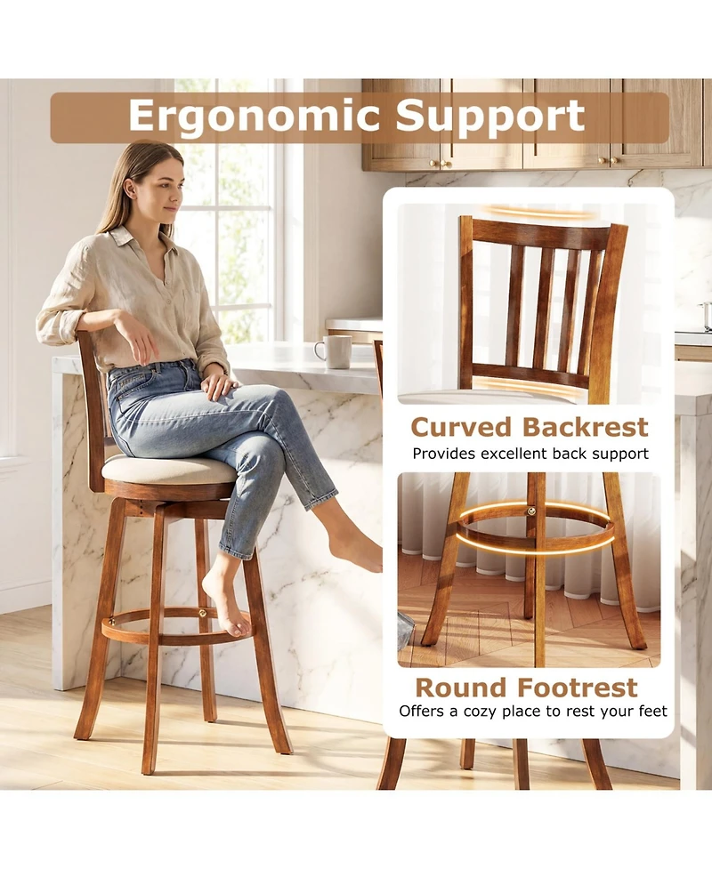 Sugift 360degree(s) Rotating Counter Height Chairs Set of 2 with Upholstered Seat and Backrest-29 inches