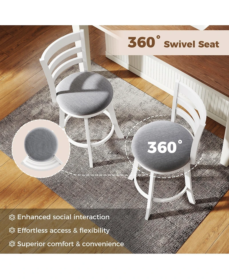 Sugift 25" Swivel Barstools Set of 2, 360degree(s) Rotating Bar/Counter Height Chairs with Upholstered Seat