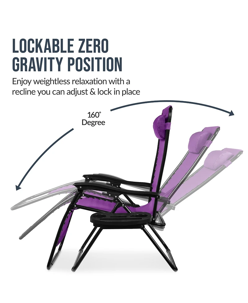 Best Choice Products Set of 2 Extra Wide Zero Gravity Lounge Chair Recliners with Cup Holder