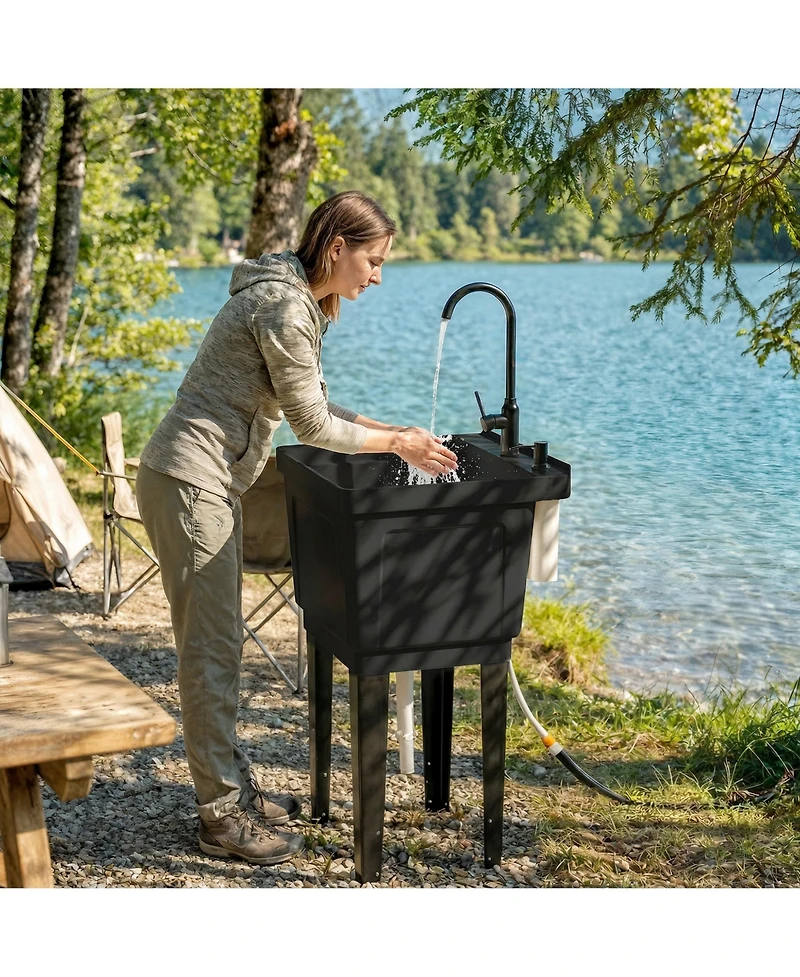 Outsunny Portable Camping Sink, Handwashing Station Basin