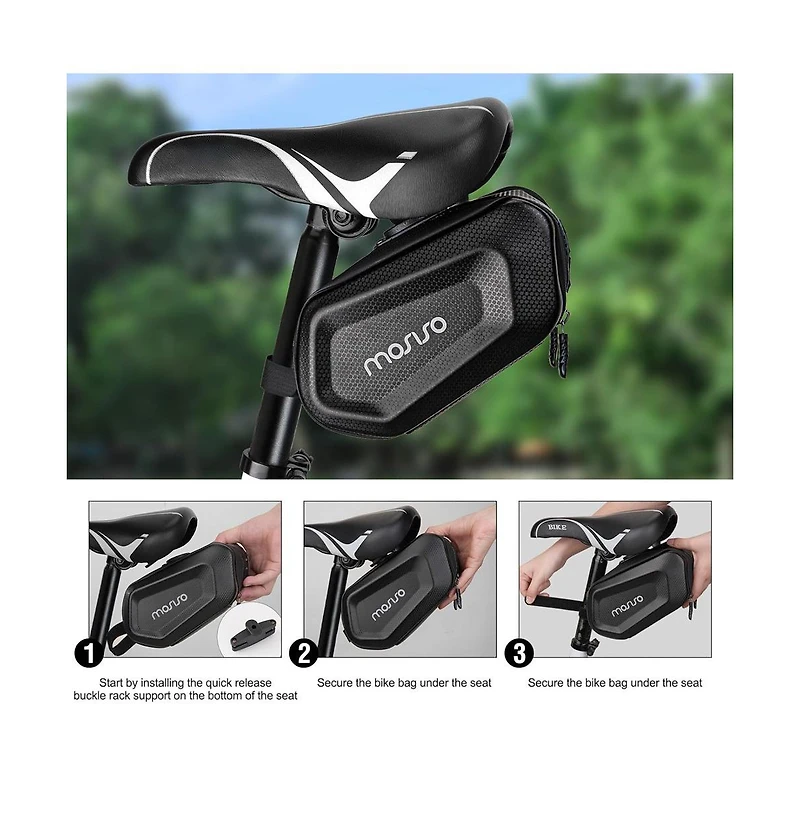Aoligeijs Waterproof Bike Seat Bag 2L Hard Shell Bicycle Saddle Bag Under Seat Storage Pouch with Quick Release for Road Mountain Cycling