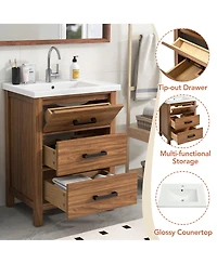 Busdays 48" Light Gray Sintered Stone Countertop Ceramic Basin, No Cabinet No Faucet