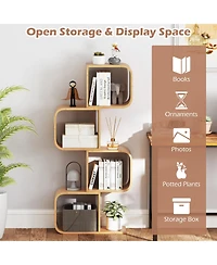 Sugift Four Tier S Shaped Bamboo Bookcase with Open Cubes