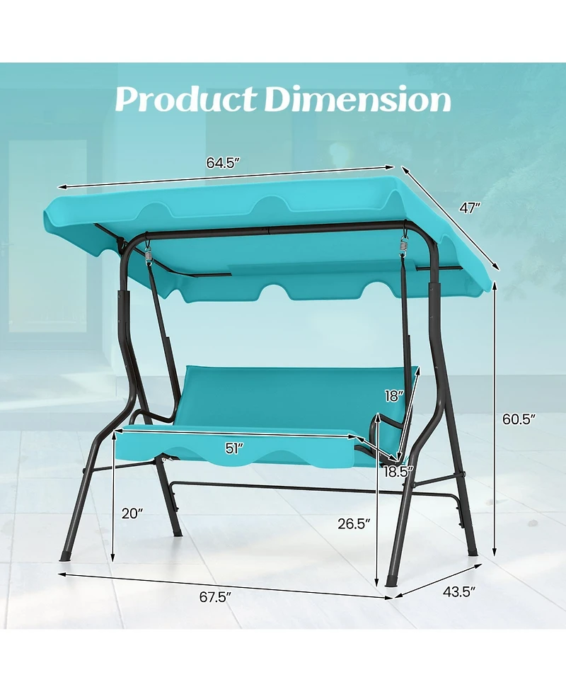 Mecale 3-Seat Outdoor Patio Canopy Swing with Cushions, Steel Frame