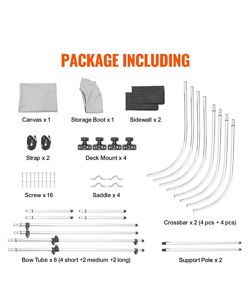 Mecale 4 Bow Bimini Top 8 Ft with Mesh Sidewalls and Aluminum Frame
