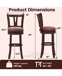Sugift Set of 2 Counter Height Swivel Barstools with High Backs and Footrests-30 inches