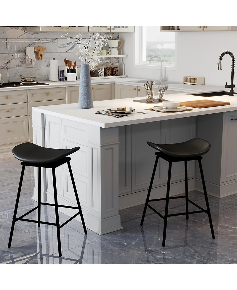 Sugift Set of 2 Swivel Barstools Faux Leather Upholstered Backless with Footrest