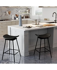 Sugift Set of 2 Swivel Barstools Faux Leather Upholstered Backless with Footrest