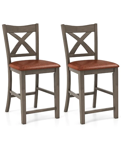 Sugift Bar Stools Set of 2 with Cross Back and Faux Leather Upholstered Seat