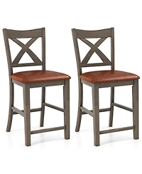 Sugift Bar Stools Set of 2 with Cross Back and Faux Leather Upholstered Seat