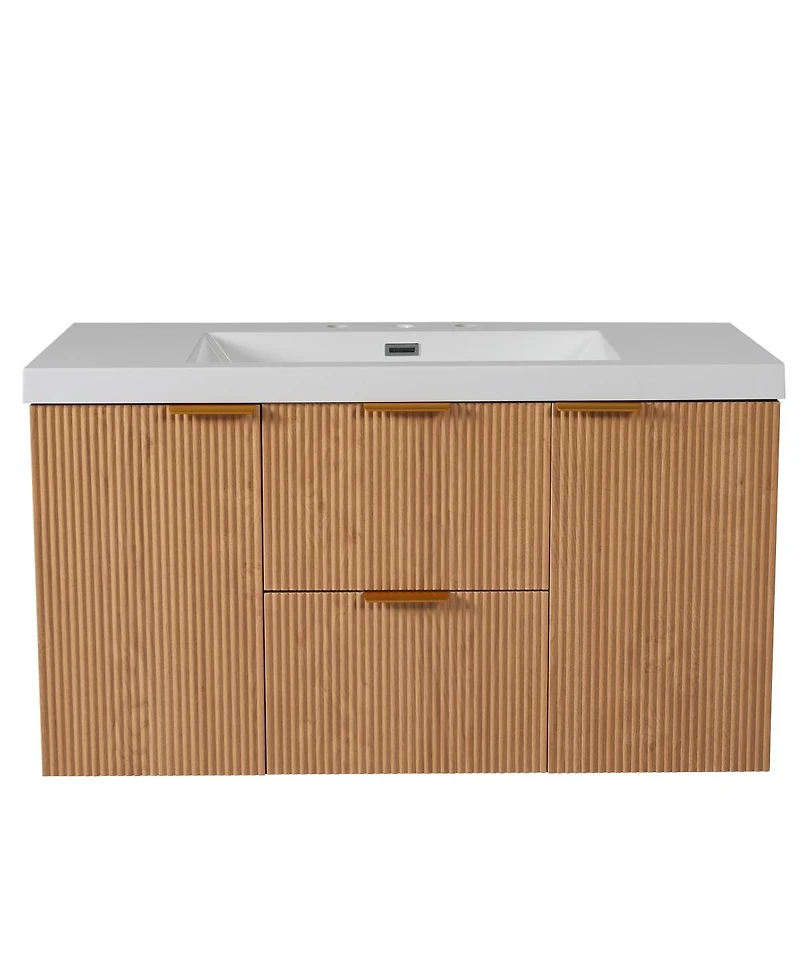 Sillysis Sink Bathroom Vanity Wall Mounted, Soft Close Drawers, Ample Storage, Smc Countertop and Wood Grain Mdf Cabinet