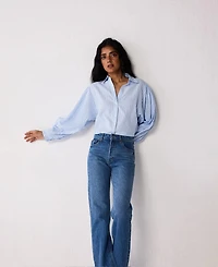 Reistor Women's Long Balloon Sleeves Striped Shirt