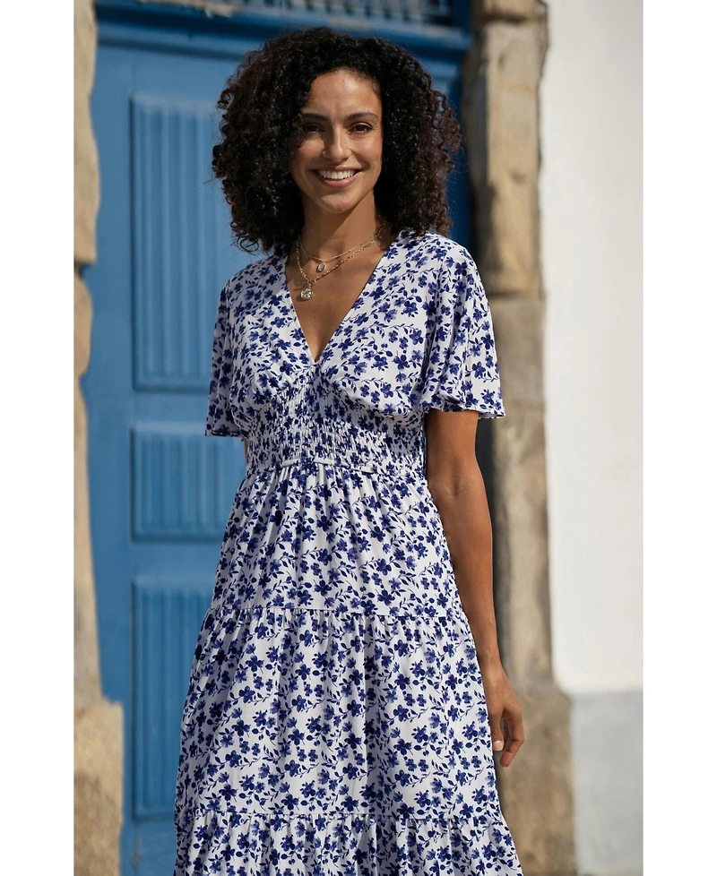 Yumi Women's Floral Angel Sleeve Midi Dress