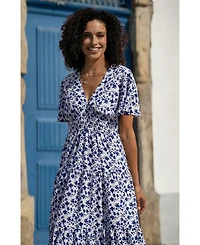 Yumi Women's Floral Angel Sleeve Midi Dress