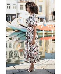 Yumi Women's Botanical Print Viscose Midi Dress