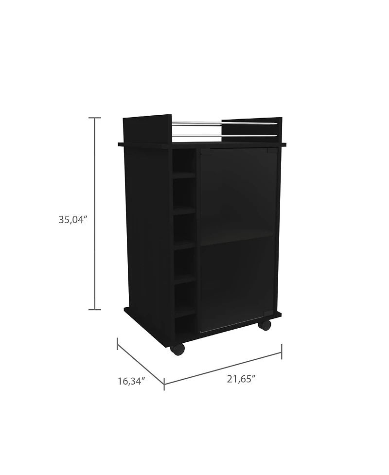flynama Bar Cart with 2 Shelves, 6 Wine Racks and 4 Casters, Glass Door Home Bar Cart