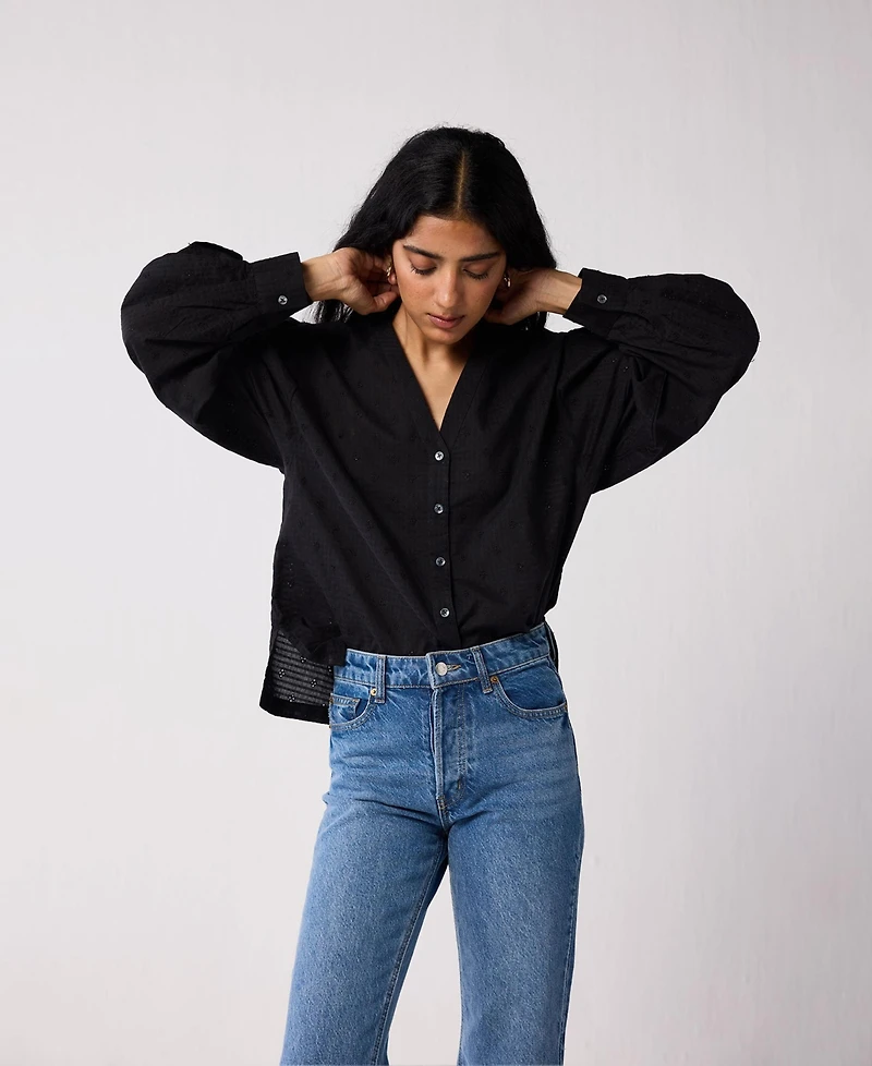 Reistor Women's Embroidered Shirt with Long Balloon Sleeves