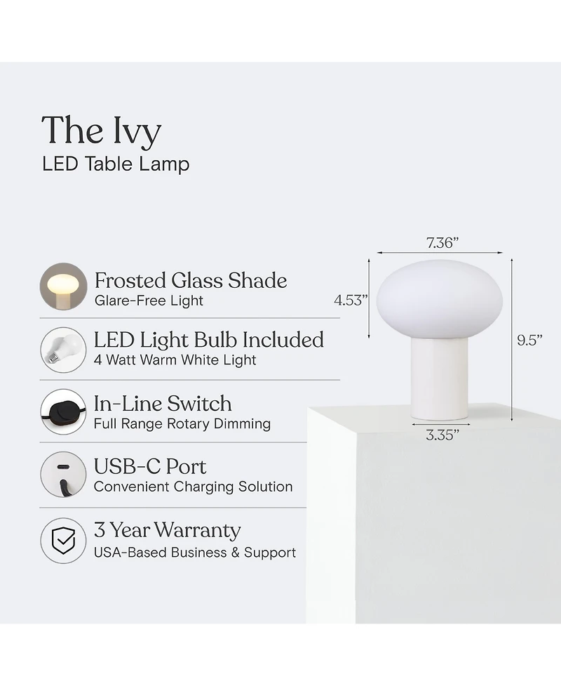 Brightech Ivy Dimmable Led Table Lamp with Usb-c Port