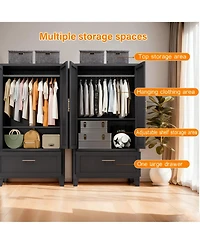 Rainsken Wardrobe Cabinet, 60" Tall Armoire Wardrobe Closet with 1 Drawer, 2 Doors and Hanging Rod, Farmhouse Clothing Storage Cabinet for Bedroom