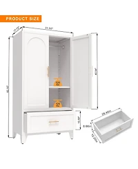 Rainsken 60 Inch Tall Farmhouse Armoire Wardrobe Closet, Clothing Storage Cabinet with 2 Doors, 1 Drawer and Hanging Rod for Bedroom