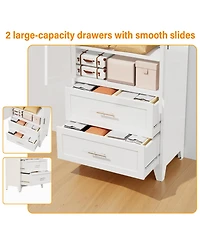 Rainsken Metal Wardrobe Cabinet, 71" Tall Armoire Wardrobe Closet with 2 Doors, 2 Drawers, Hanging Rod and Shelf, Storage Cabinet for Bedroom