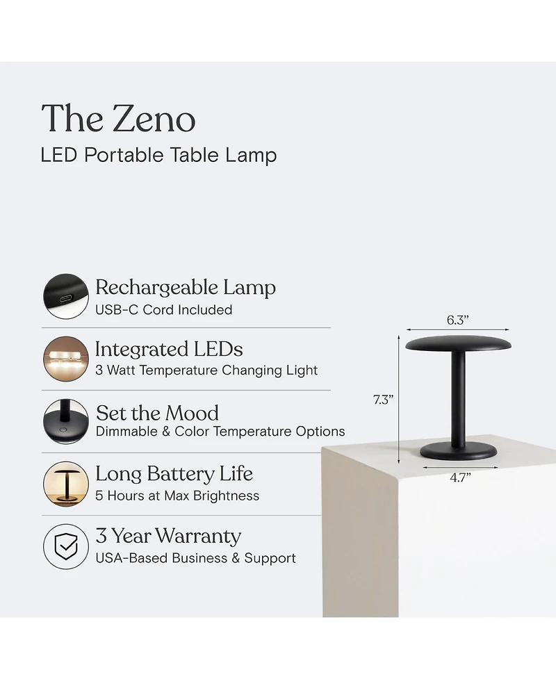 Brightech Zeno Portable Rechargeable Led Table Lamp, Dimmable
