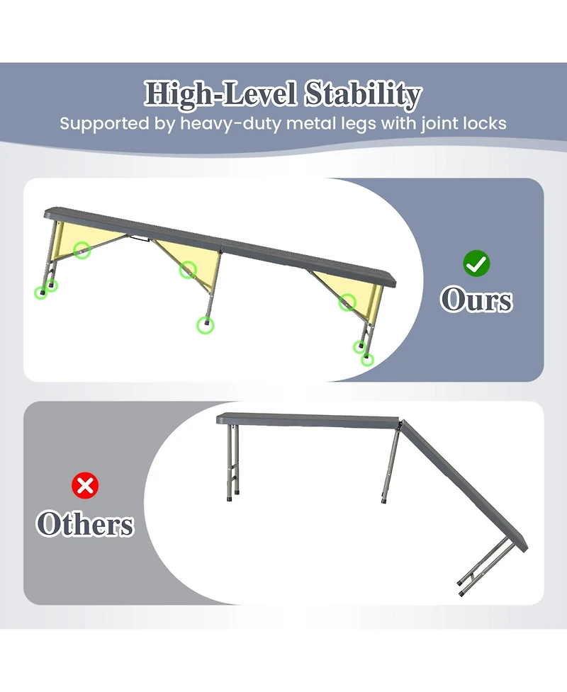 Sugift 6 Feet Folding Hdpe Bench with 1320 Lbs Capacity and Handle Lock