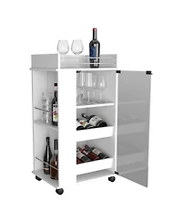 flynama Bar Cart with Casters, Glass Door and 2-Side Shelf for Home Entertainment