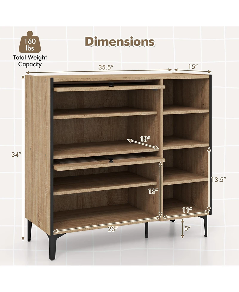 Sugift Shoe Rack Organizer with Flip-up See-through Doors and Adjustable Shelves-Oak