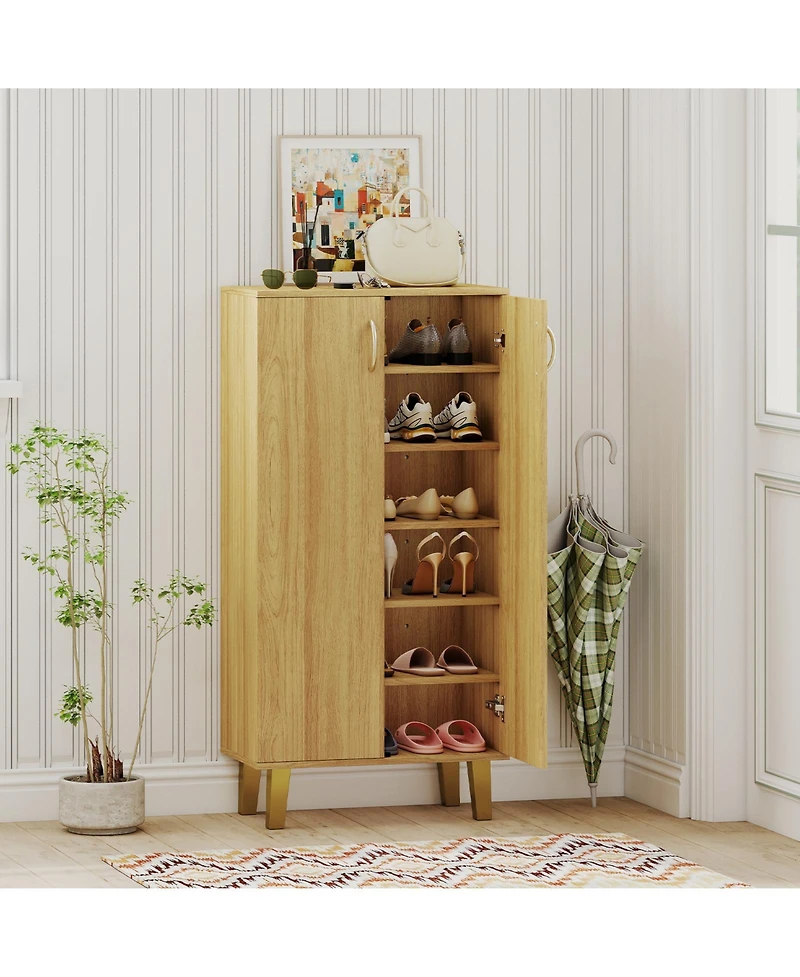 Sugift 6-Tier Modern Freestanding Wooden Shoe Cabinet with Doors and Removable Shelves