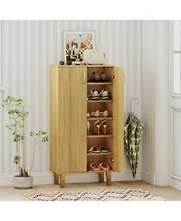 Sugift 6-Tier Modern Freestanding Wooden Shoe Cabinet with Doors and Removable Shelves
