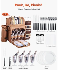 Mecale 4-Person Picnic Backpack with Insulated Cooler, Blanket and Tableware Set