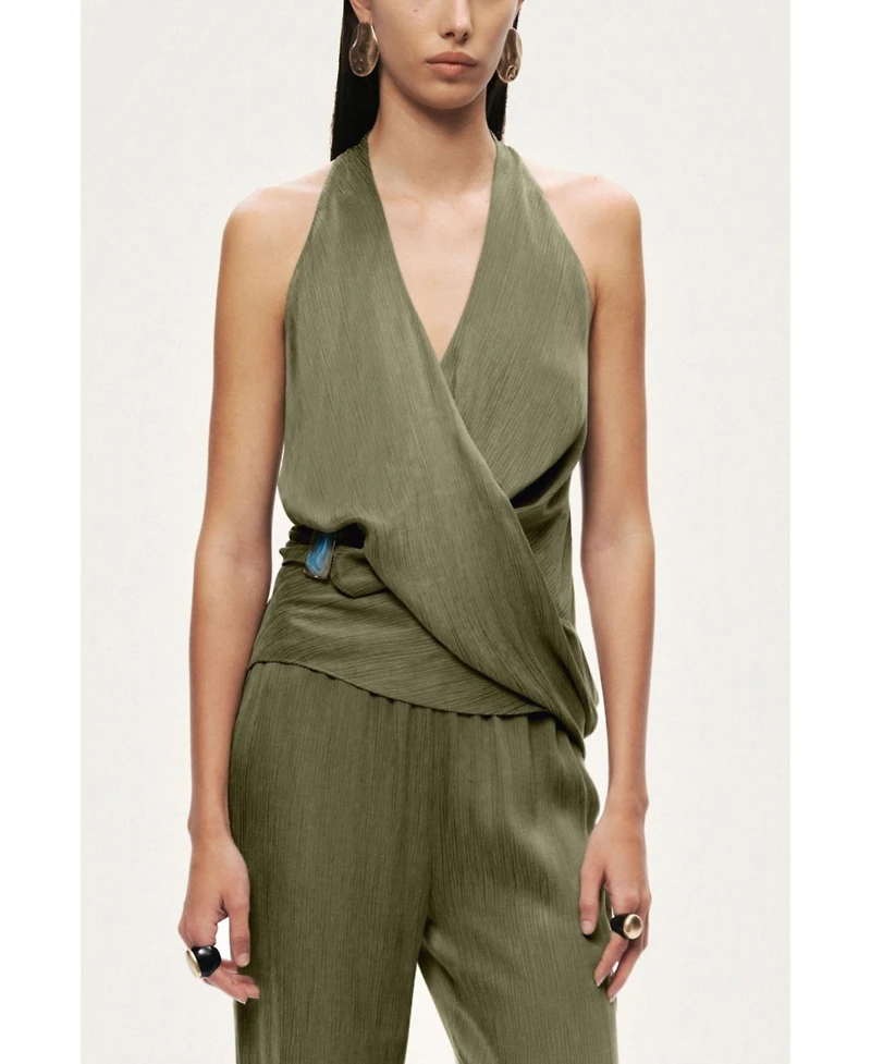 Nocturne Women's Asymmetric Halter Wrap Top