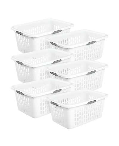 Sterilite Laundry Basket, 2 Bushel Plastic Hamper with Handles, White, 6 Pack