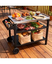 flynama 3-Tier Outdoor Grill Cart with Stainless Steel Top and Side Shelf