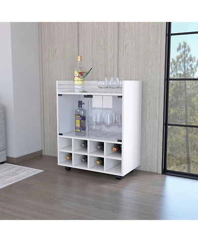 flynama 8-Bottle Rack Bar Cart with Double Glass Door Cabinet