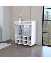 flynama 8-Bottle Rack Bar Cart with Double Glass Door Cabinet