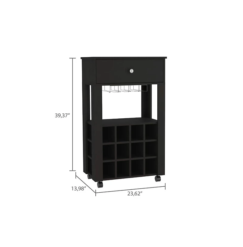 flynama Bar Cart with 12 Built-in Wine Rack, 8-Glass Rack and Spacious Drawer