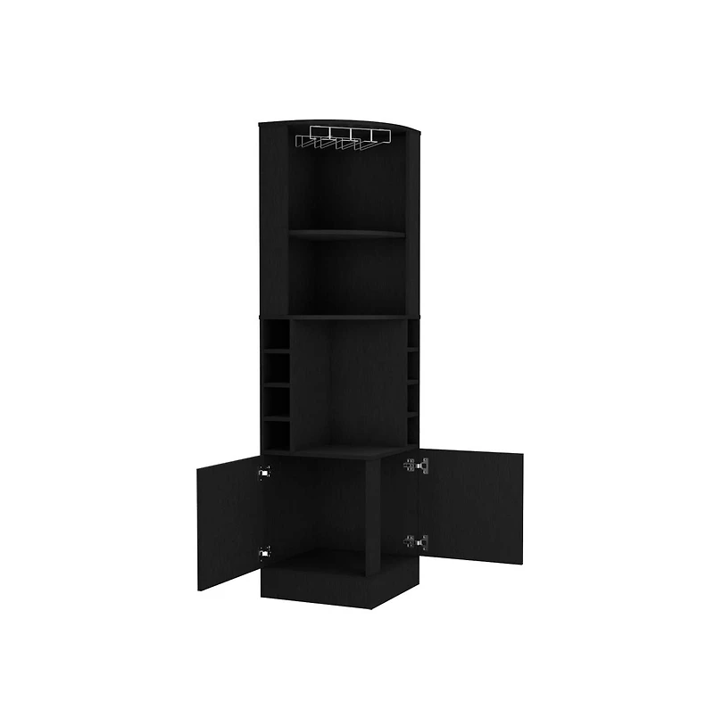 flynama Atanasio Corner Bar Cabinet for Living Room with 8 Wine Cubbies and Glass Rack
