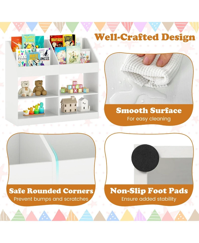 Sugift 3-Tier Kid's Bookshelf Toy Storage Organizer with Display Rack and 4 Compartments