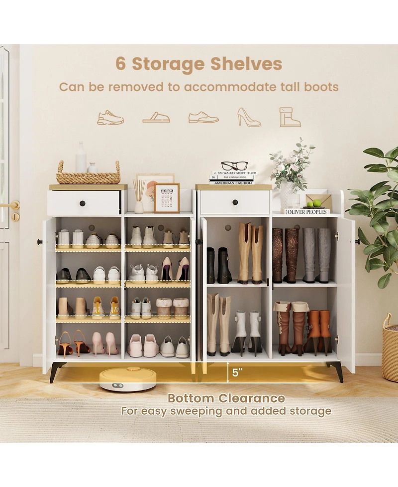Sugift 2-Door Shoe Rack Organizer with Drawer and 6 Removable Shelves